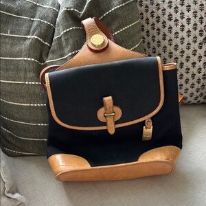 Vintage Dooney and Bourke Black and Tan Leather Trim Backpack